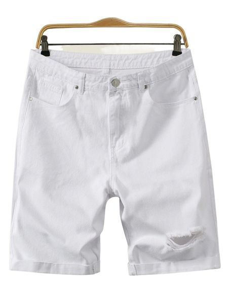 

men ripped frayed roll hem denim shorts f1cq#, White;black