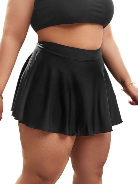 

plus ruffle hem bikini skort s0fk#, Black