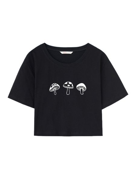 

romwe x libbyframe mushroom print crop tee e26s#, White