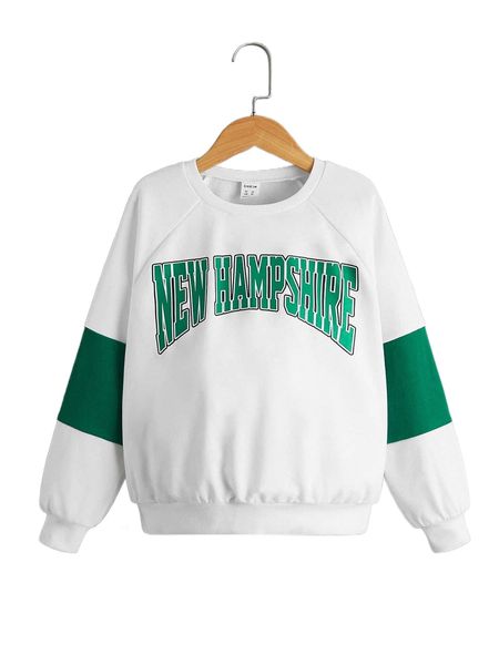 

girls letter graphic raglan sleeve colorblock pullover v42h#, Black;white