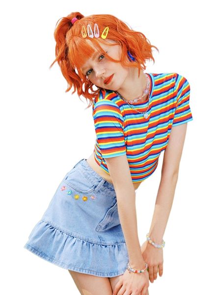 

romwe y2k revival colorful striped crop tee w3tk#, White