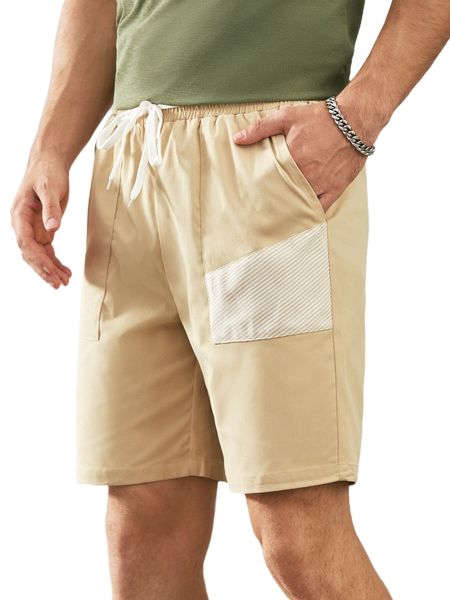 

men striped panel drawstring waist shorts z0d5#, White;black