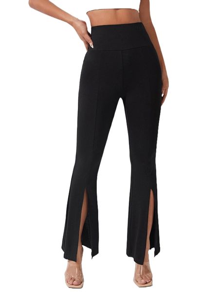 

petite high waist split hem flare leg pants i47n#, Black;white