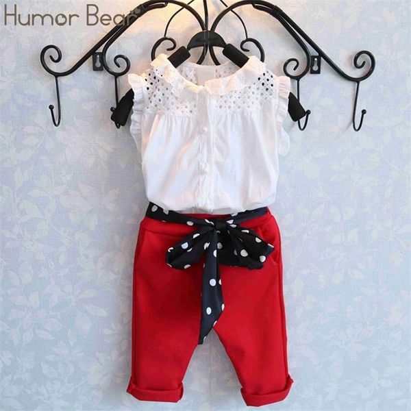 

humor bear girls clothes fashion summer petals shirt sleeveless tshirt pants 2pcs suits kid clothes toddler kids clothes 220525, White