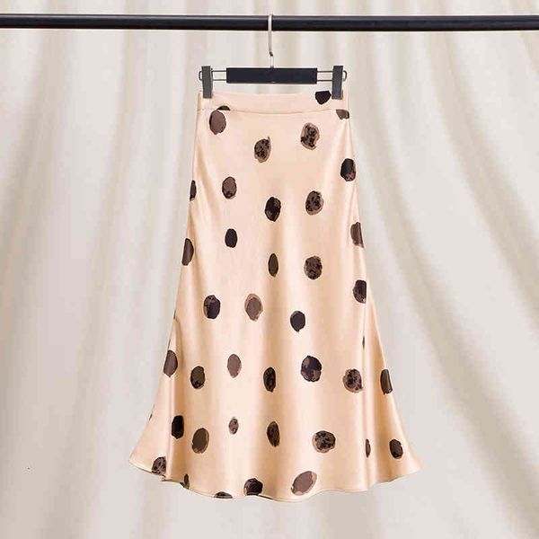 

skirts champagne high-end triacetic acid satin polka dot skirt women's medium length design sense of niche a-shaped pear figure, Black