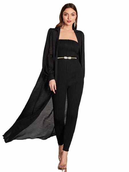 

open front coat & tube jumpsuit without belt 31qm#, White
