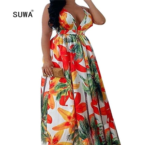 

fashion vintage bohemian evening party fashion women robes summer femme deep v neck back crossstrap ballgowns dress t200618, Black;gray