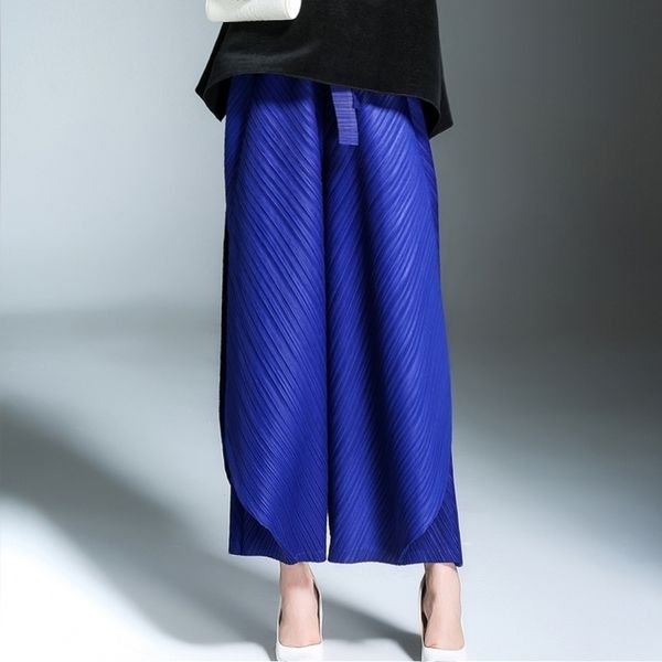 

lanmrem spring fashion black high waist elastic sashes casual woman anklelength wide leg pants sc067 y200418, Black;white