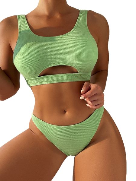 

plain cut-out bikini swimsuit u6fw#, White;black