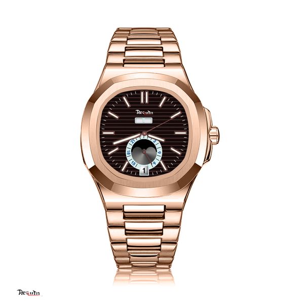 

new luxury men's automatic mechanical watch nautilus gold stainless steel case asian movement moon phase requin brand 5726/1a-014 black, Slivery;brown