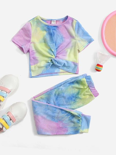 

toddler girls tie dye twist front tee & sweatpants she01, White