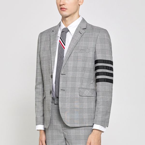 

tb suit jacket autunm winter man jackets fashion brand coats black white grid 4-bar stripe blazers wholesale business formal suits, White;black