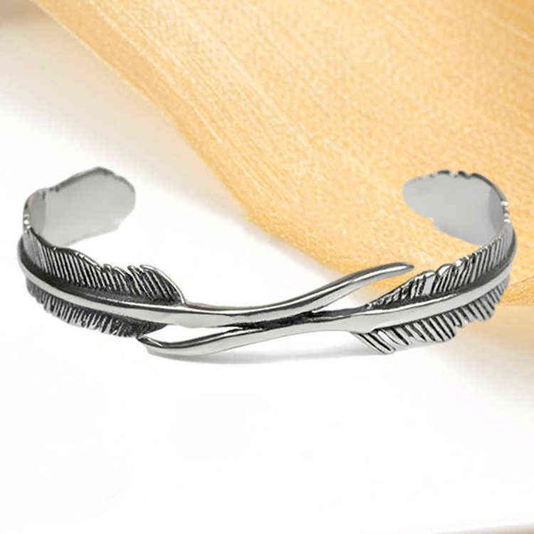 

simple and creative mori leaf open bracelet women's korean version personalized old double feather bracelet jewelry, Golden;silver