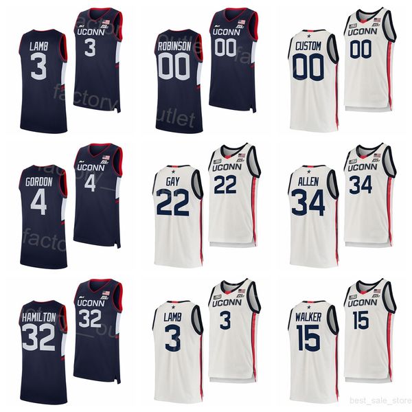 

ncaa uconn huskies college jersey basketball university 3 jeremy lamb 22 rudy gay 32 richard hamilton ray allen 34 kemba walker 15 ben gordo, Black