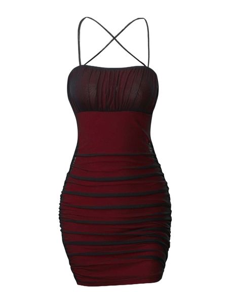

ruched criss cross dress g1om#, Black;gray