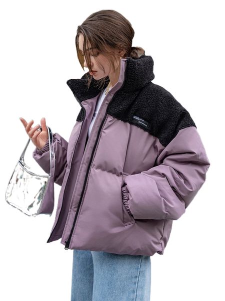 

coldbreak letter patched spliced winter coat 07ly#, Black