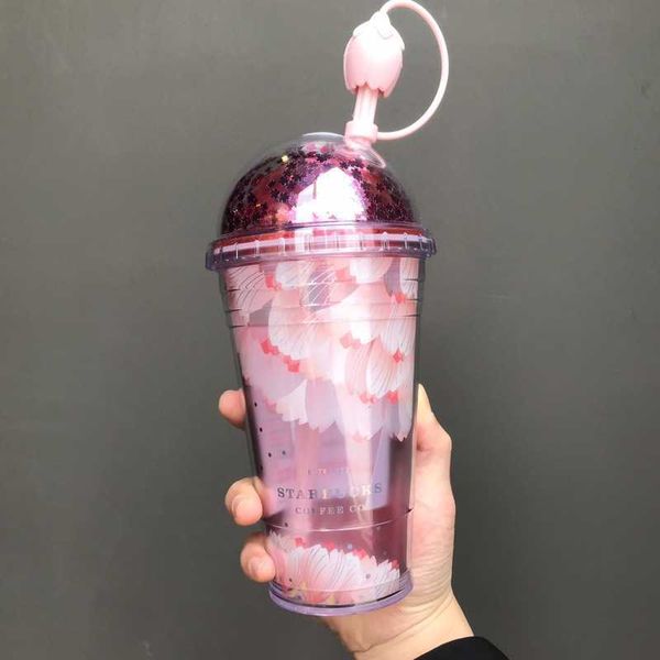 

2020 starbucks cup cherry blossom season powder cherry early blooming sequin plastic straw cup water cup 473ml