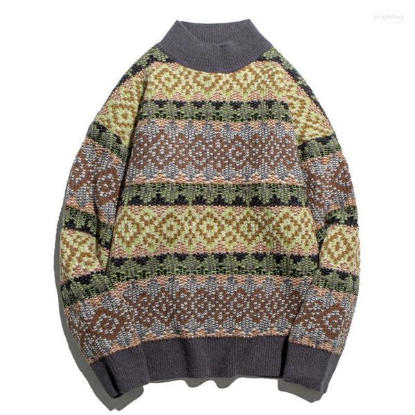 Männer Pullover Hip Hop Streifen Geometrische Gestrickte Männer 2022 Farbe Block Harajuku Jumper Pullover Oversize Pullover Baumwolle Weihnachten