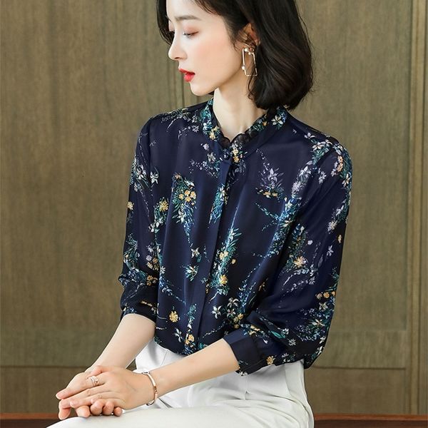 

women's blouses & shirts temperament silk shirt women's 2022 spring foreign style middle-aged mother's mulberry long sleeve, White
