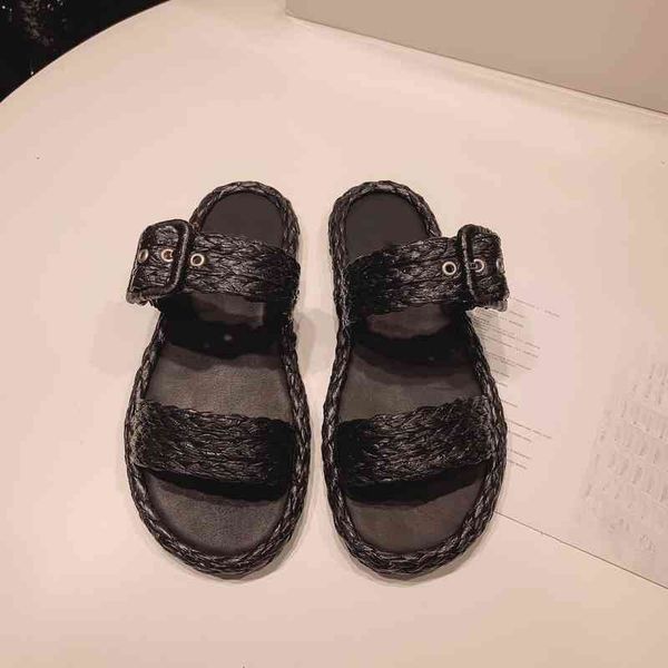 

slippers women's rattan beach slippers open summer shoes outdoor series, Black