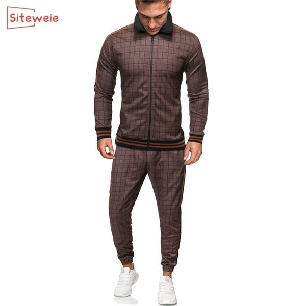 

siteweie men s sportswear sets spring autumn male casual tracksuit men 2 piece jacket pants set male sport suit tracksuit lj201117, Gray