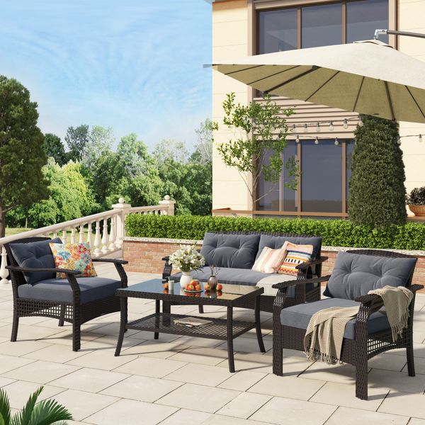 

seat set with cushion outdoor rattan sofa