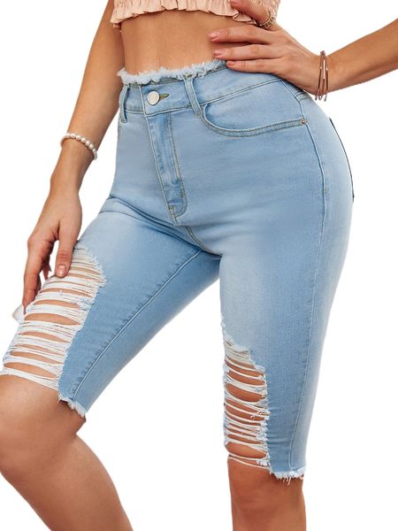 

raw hem ripped skinny denim shorts x5xm#, White;black