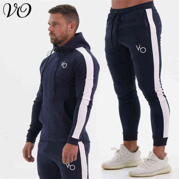 

spring and autumn new cotton embroidery men's suit fashion hooded zipper hoodie zipper pocket casual trousers g1217, Gray