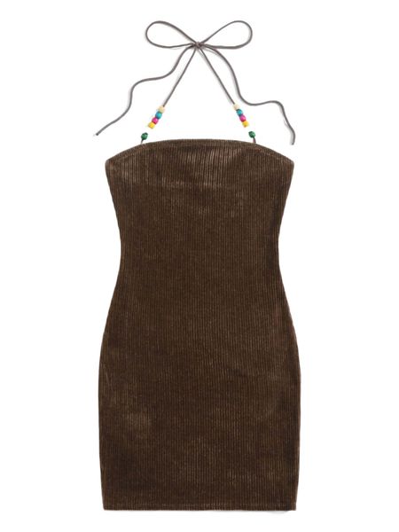 

beaded detail halter neck backless bodycon dress t7bf#, Black;gray