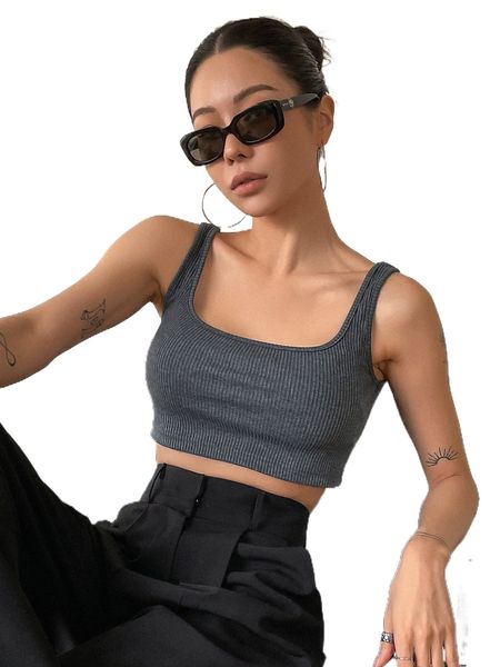 

dazy rib knit square neck crop tank r29k#, White