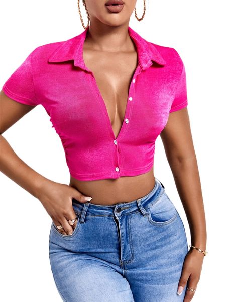 

button up tie back crop tee v0hi#, White