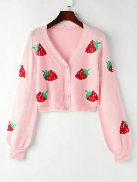 

strawberry pattern cardigan g7k8#, White;black