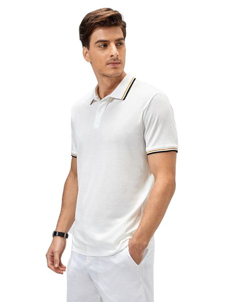 

men striped trim polo shirt g0t4#, White;black