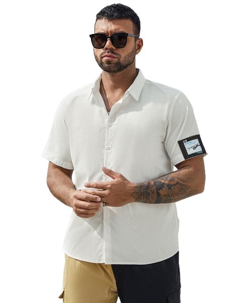 

extended sizes men patch detail shirt k2e9#, White;black
