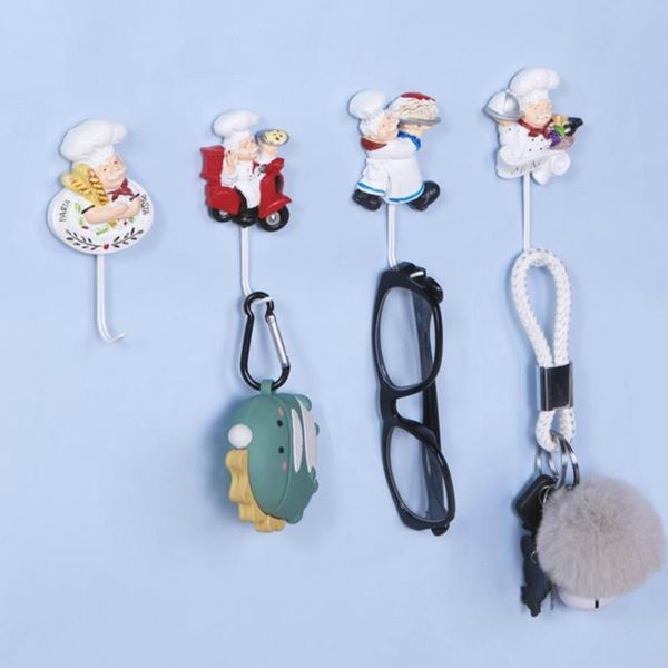 Ganci Rails Cartoon Chef Shape Porta da parete in acciaio inossidabile Appendiabiti Appendiabiti Cucina Bagno Asciugamano antiruggine DecorHooks