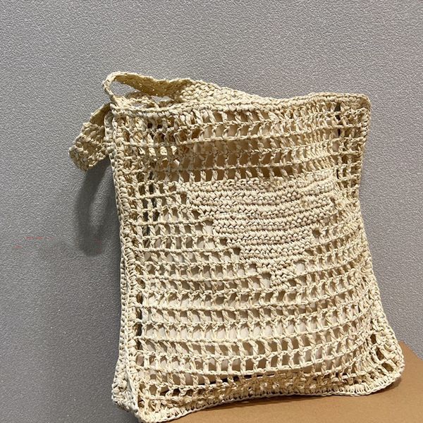

weaved straw beach tote bag designer women hollow out triangle mark lady trip purses holiday style beige pink white black yell277w
