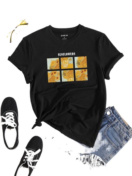 

sunflower & letter graphic tee x4hc#, White