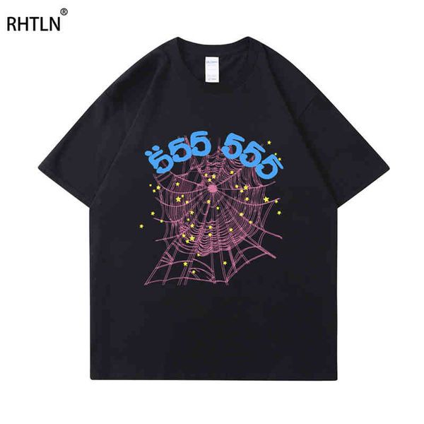 

2022 printing sp5der 555555 number t shirt men women spider web pattern t-shirt super cool hip hop tees, White;black