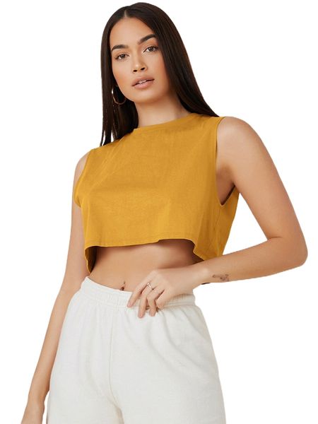 

round neck solid tank crop f4xv#, White