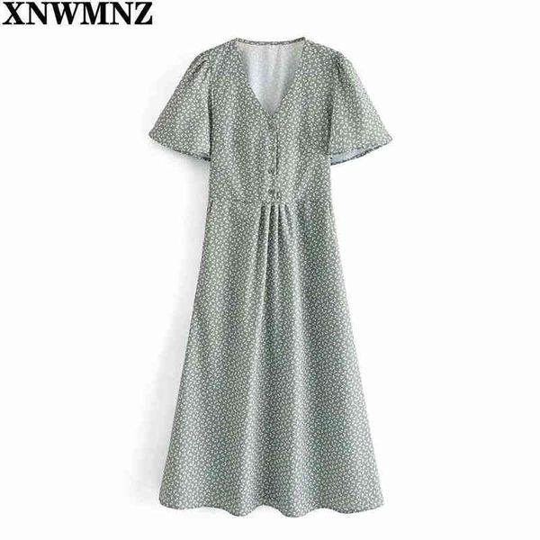 

xnwmnz summer dress casual womens dresses fashion print floral high waist short sleeve buttonup lace beach female robe 210513, Black;gray