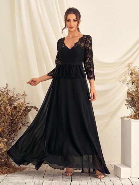 

eyelash lace panel chiffon prom dress 09fh#, Black;gray
