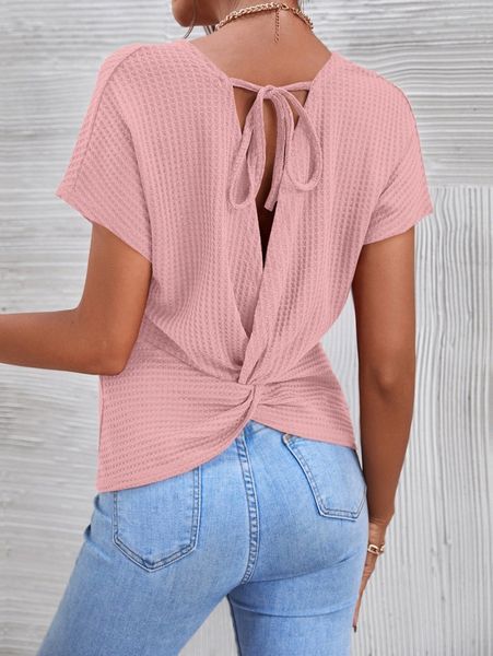 

tie twist back batwing sleeve tee d3xk#, White