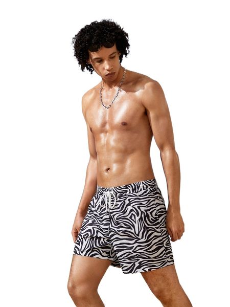 

men zebra striped drawstring shorts c8vo#, White;black
