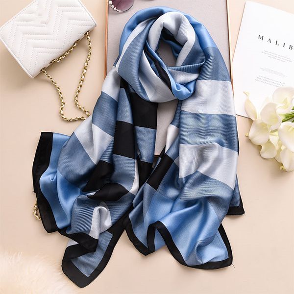 

spring and summer lady silk scarf, beautiful classic imitation silk shawls, multi-color wholesale, Blue;gray