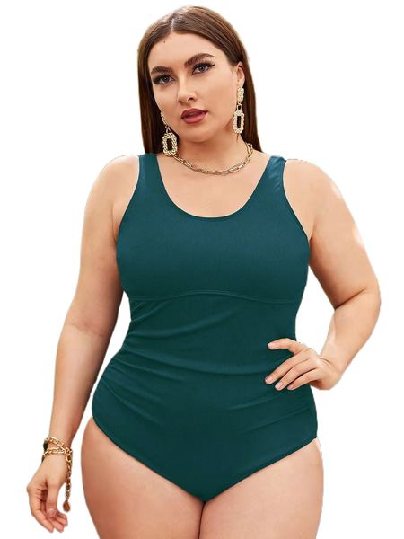

plus plain rib one piece swimsuit y8xe#, White;black