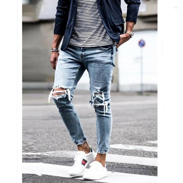 Jeans masculino Men skinny Men Streetwear Destruído Ripped Homme Hip Hop Broken Modis Male Lápis Biker Jeansmen's