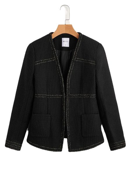 

tweed open front overcoat o5cg#, Black