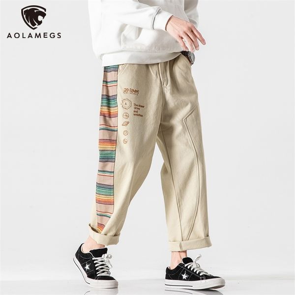 

aolamegs mens pants side patchwork casual sweatpants harajuku cargo straight jogging trouser male high street streetwear couple 220622, White;black