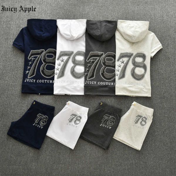 

juicy apple tracksuit women summer two piece sets casual suit shorts sports 2023 solid loose hooded t-shirt sports shorts set, Gray