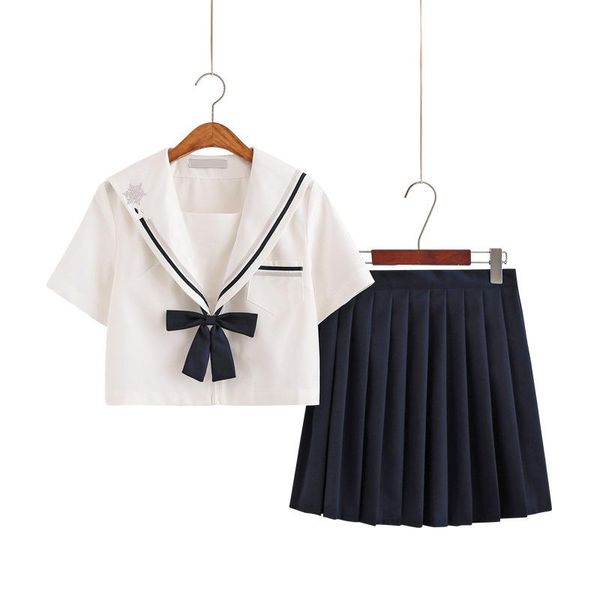 Set di abbigliamento Abiti scolastici Uniformi Jk Abito da marinaio nero con cravatta Anime Gonna a pieghe Abito uniforme Ragazze alte Studenti Beige Tessuto nero